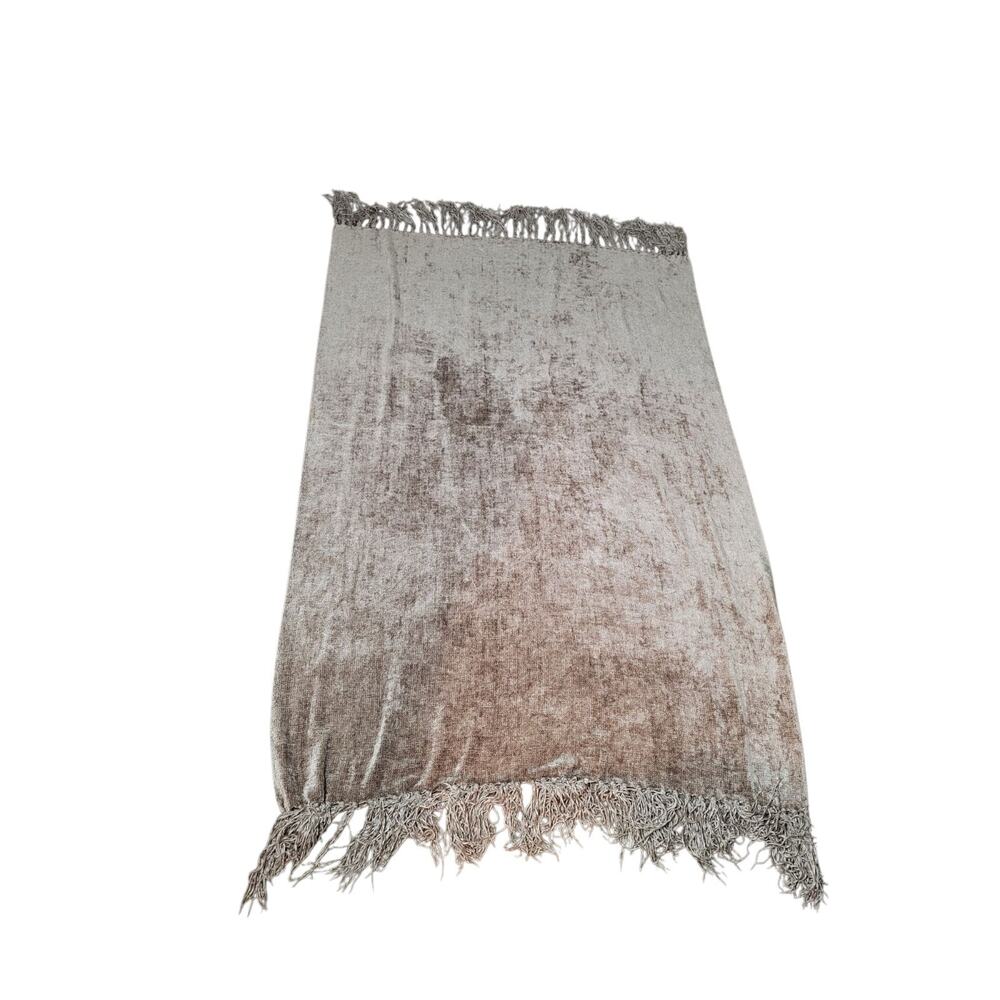 Velvet Throw Blanket Brown Knotted Fringe 39 W X 71H